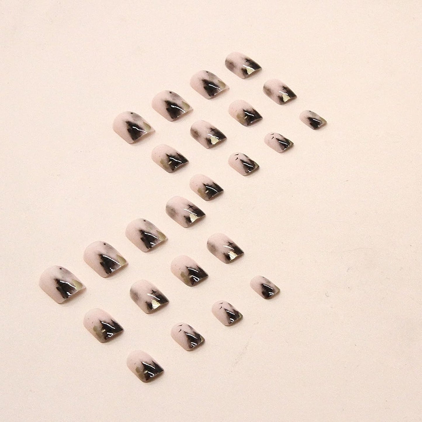 Short Square Press on Nails Squoval Fake Nails Glossy Glue on Nails Black Gradient Acrylic Nails Ink Painting Artificial Nails Bling Gold Foil Stick on False Nails with Design 24 Pcs