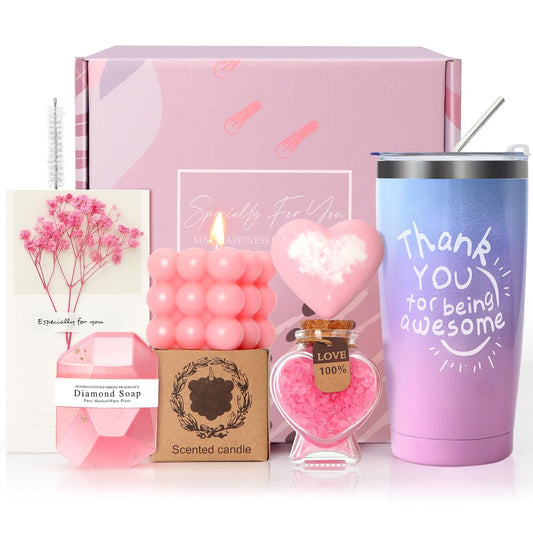 Birthday Gifts for Women, Thank You for Women Mothers Day Gifts for Mom Wife Sister Girlfriend Her -Pink Rose Spa Gift Basket Set
