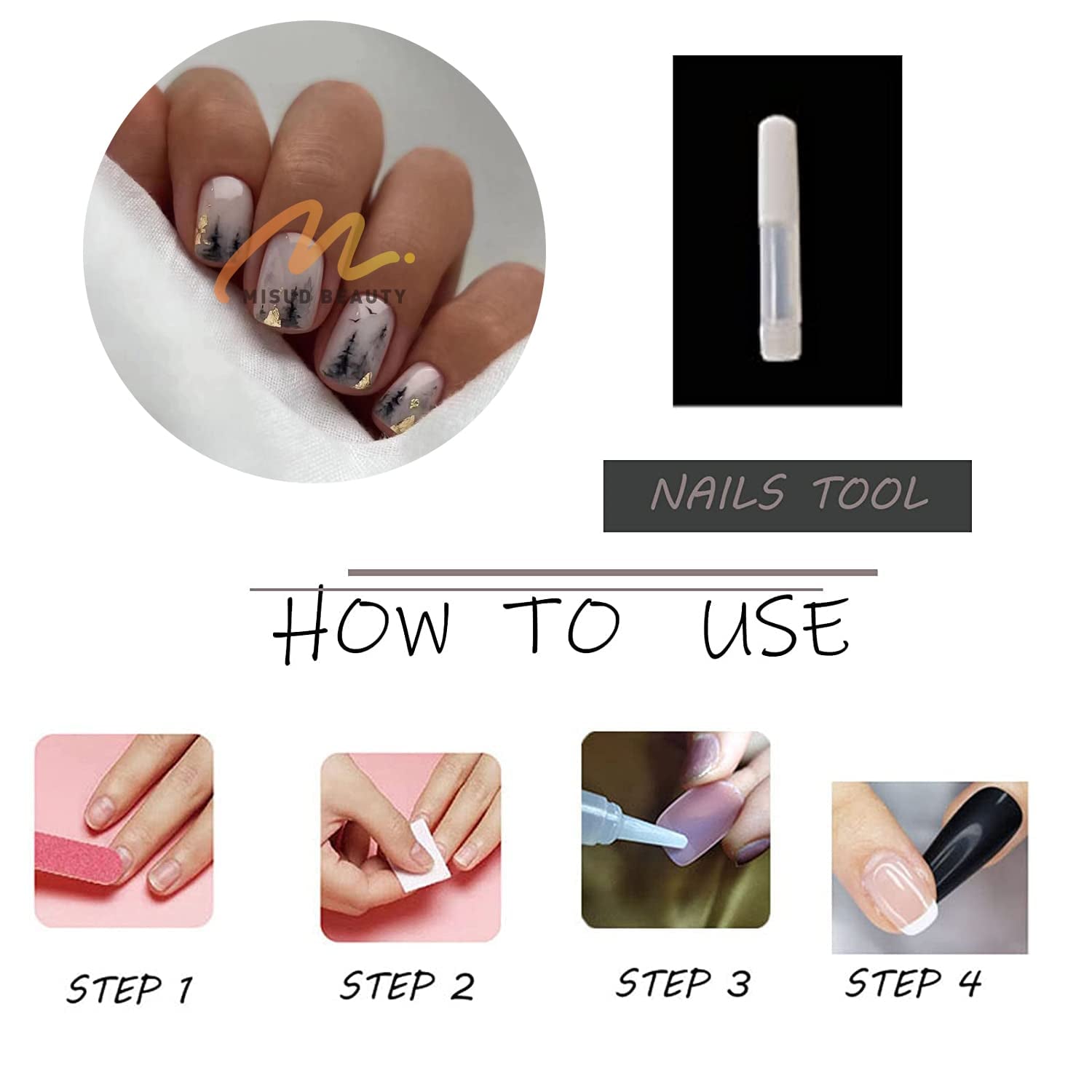 Short Square Press on Nails Squoval Fake Nails Glossy Glue on Nails Black Gradient Acrylic Nails Ink Painting Artificial Nails Bling Gold Foil Stick on False Nails with Design 24 Pcs